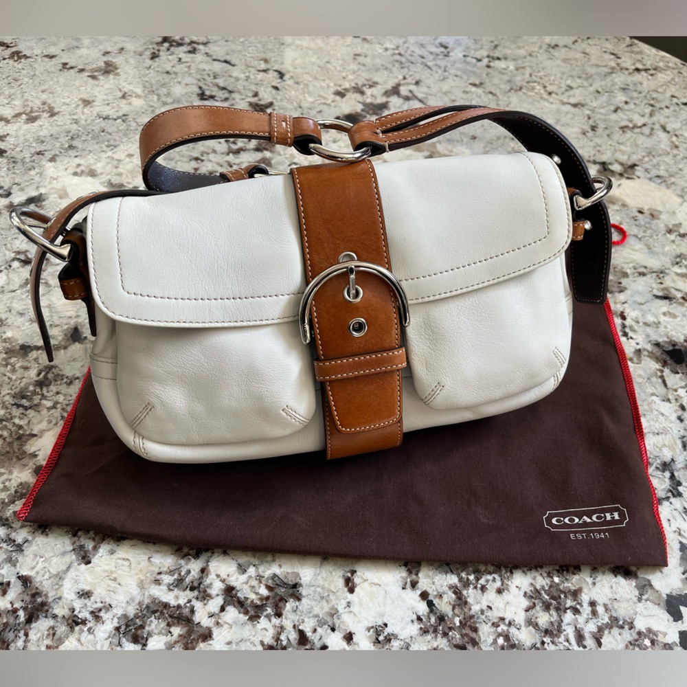 Coach White/Tan leather satchel. In Excellent condition for the age and color.